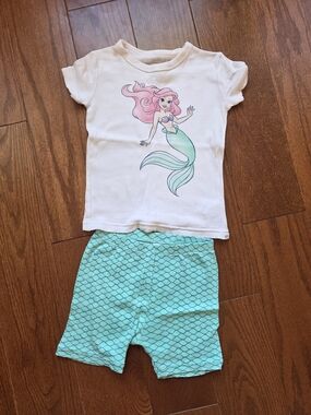 GAP White Top with Ariel Mermaid and Aqua Scale Shorts Pajama Set
